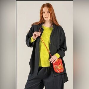 NWT Gudrun Sjoden Organic Cotton Button Up Blouse Tunic Black , size Large